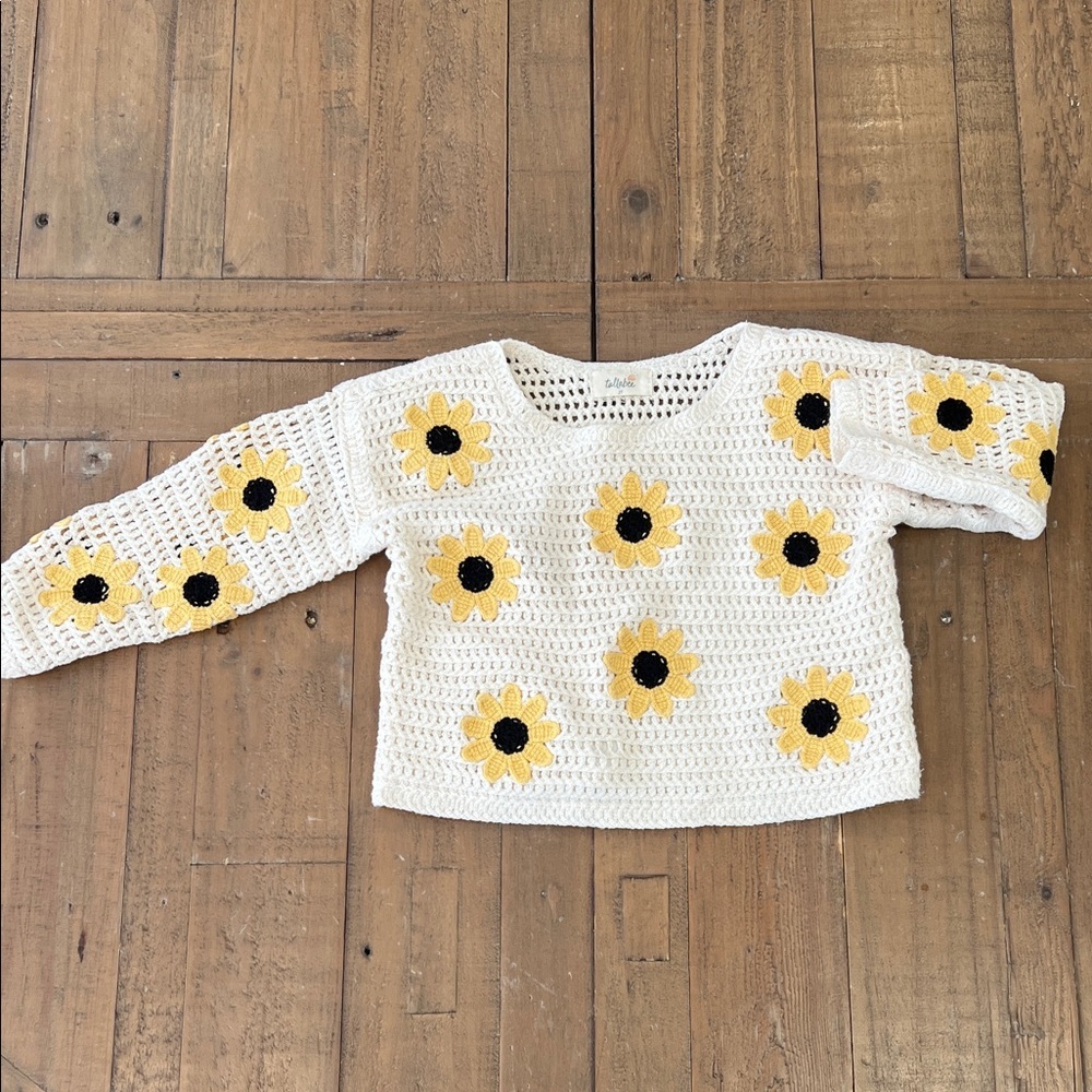 Tullabee Crochet Sweater with Sunflower Design girls 2T Bohemian fisherman knit